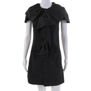 Brian Reyes Women's Ruffle Short Sleeves Button Down Mini Dress Black Size 2